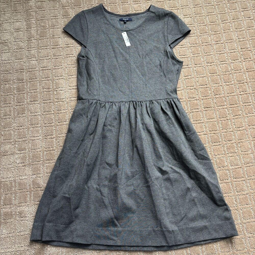 Madewell Knit Ponte Cap Sleeve Dress Women's L Gray Minimal Pockets Stretch NWT - Picture 2 of 6